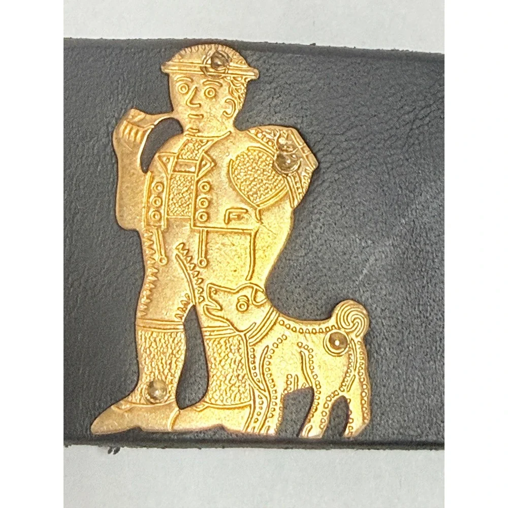 Appenzeller Swiss Leather Belt Black Brass Cow Herdsman Folk Art Size 48 Farmer